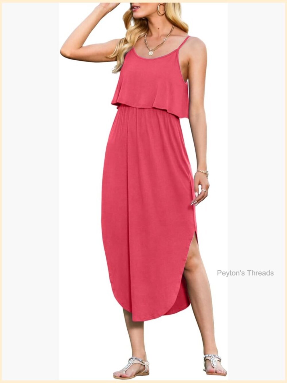 Women's Adjustable Strappy Split Midi Dress Summer Casual